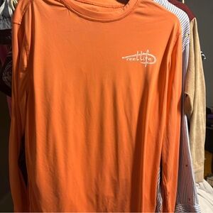 Orange long sleeve Reel Life fishing swim shirt